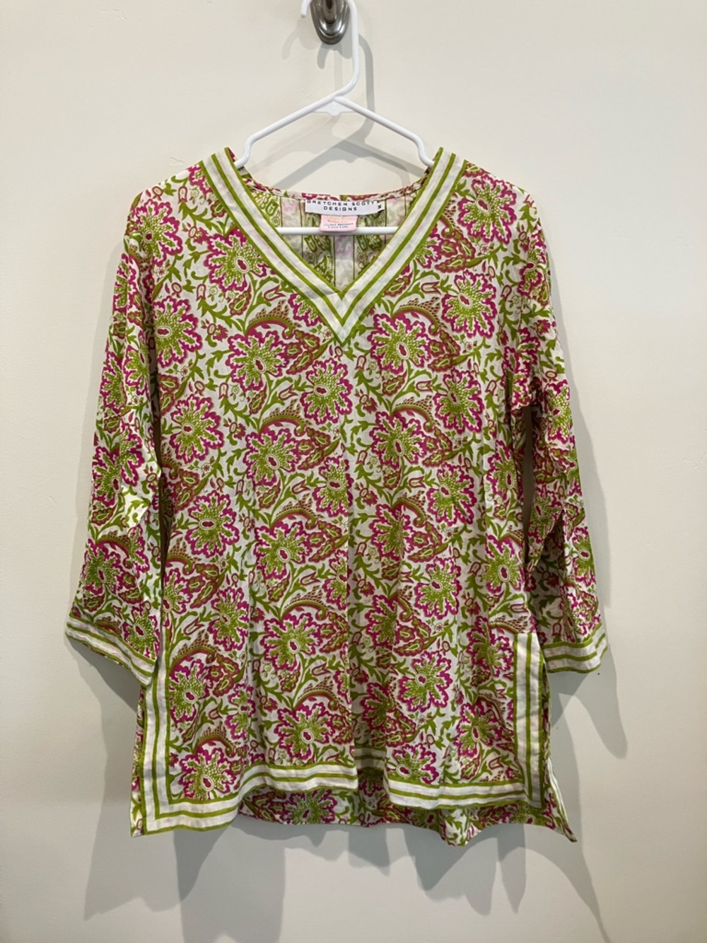 Gretchen Scott Designs Pink & Green Floral V-Neck Tunic